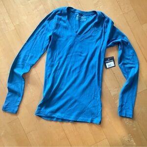 Eddie Bauer Long Sleeve V-Neck Long Sleeve Tee, Blue, 100% Cotton, Size XS